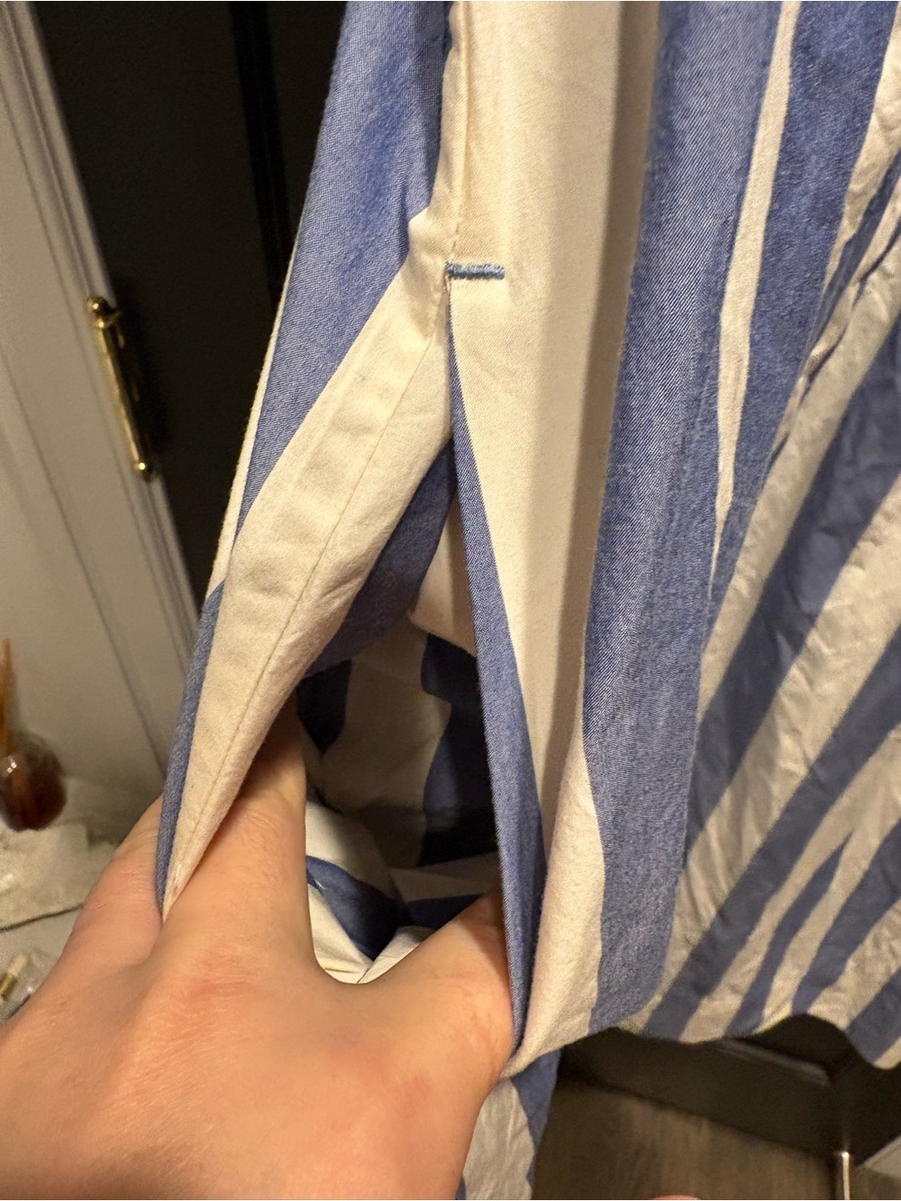 Everlane Blue White Striped poplin maxi caftan with pleats nwt m has pockets - Picture 7 of 13